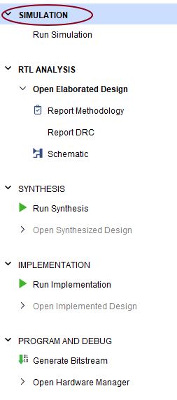 vivado SIMULATION按钮所在处